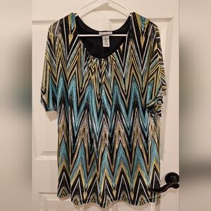 Catherines Vibrant Chevron Blouse - Black, Blue, Yellow